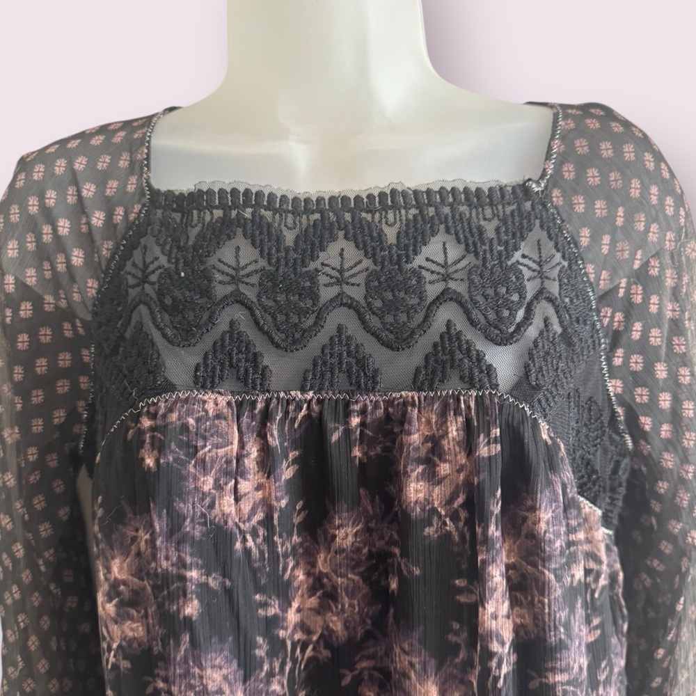 Free People Floral Lace Mini Dress Sheer Polka Dot Babydoll Cottagecore Size XS - Picture 4 of 10